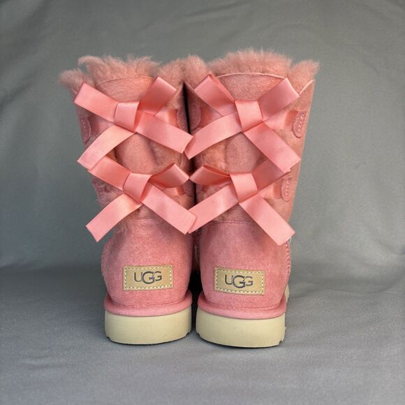 Womens UGG Boots Bailey Bow Pink LNT Sz 6 Suede Wool Coquette Festival Sold Out! - Picture 10 of 14